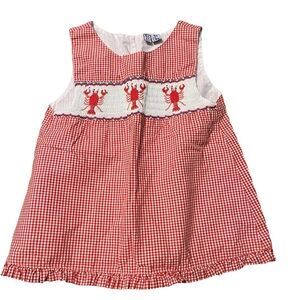 Orient express size 5 top or size 2 Red Gingham Dress with Lobster Embroidery